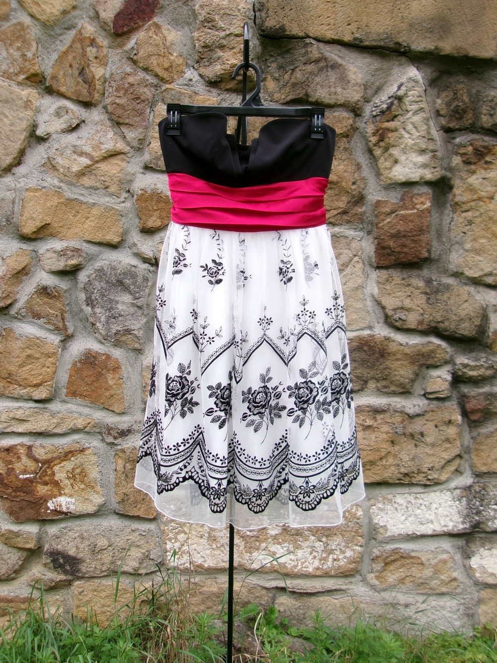 Trixxi Strapless Black, Red & White Floral  Dress
